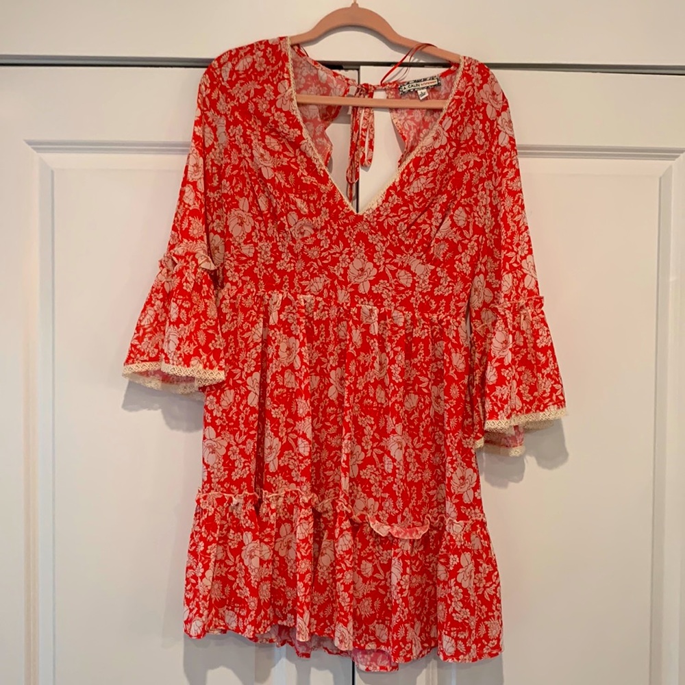 A. Carlin by Flying Tomato red/cream mini dress.